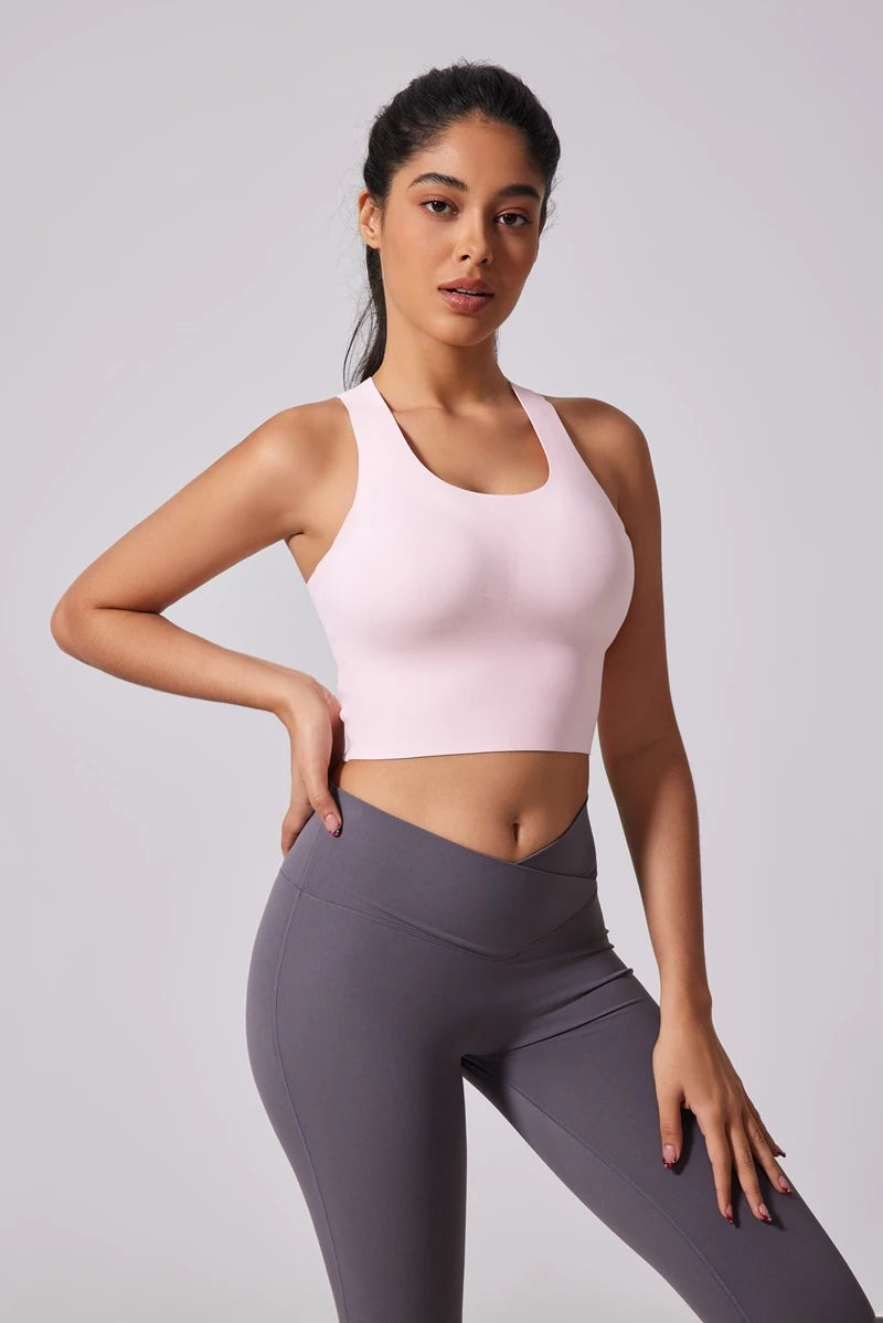 Women's Sports Vest Wide Shoulder Straps Yoga Bra Fixed Chest Cushion Shock-Absorbing Comfort Beautiful Back Fitness