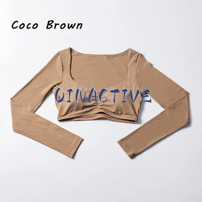 QINACTIVE Women Yoga Shirts Crop Top Long Sleeves Shirts for Women Yoga Sports Fitness Gym Clothes Workout Tops