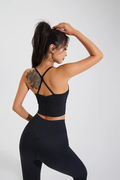 QINACTIVE New Women's pleated sports bra yoga bra shock-absorbing and beautiful back quick drying running fitness top