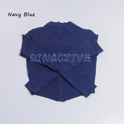 QINACTIVE Women's Fitness Jacket Quick Drying Tight Zipper Yoga Top Sports Long Sleeved Outerwear Running Yoga Coat