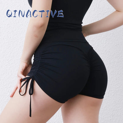 QINACTIVE Shorts Women High V Waist Drawstring Sports Shorts Cycling Biker Breathable Butt Crack Push Up Short Leggging Tights