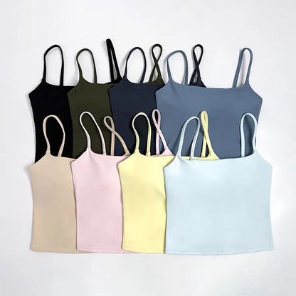 NCLAGEN GYM Tank Top With Built In Bra women's Yoga clothing  running Square Neck fitness vest beautiful back sports Workout