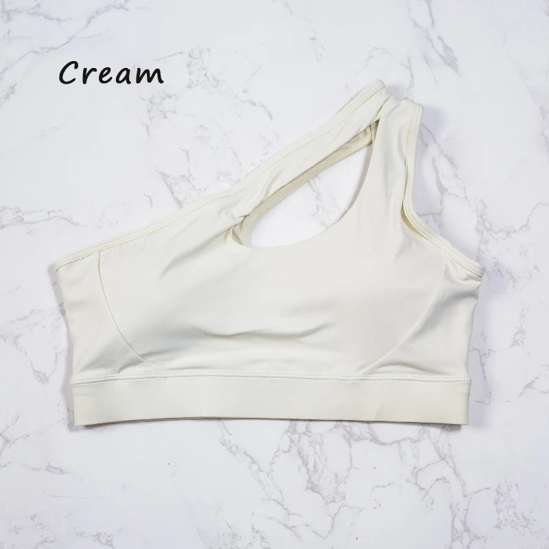 QINACTIVE Women's Sexy One Shoulder Sports Bras Yoga Top Vest Quick-drying Yoga Gym Running Fitness Underwear