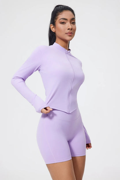 QINACTIVE Women's Fitness Jacket Quick Drying Tight Zipper Yoga Top Sports Long Sleeved Outerwear Running Yoga Coat