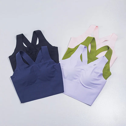 Women's Sports Vest Wide Shoulder Straps Yoga Bra Fixed Chest Cushion Shock-Absorbing Comfort Beautiful Back Fitness