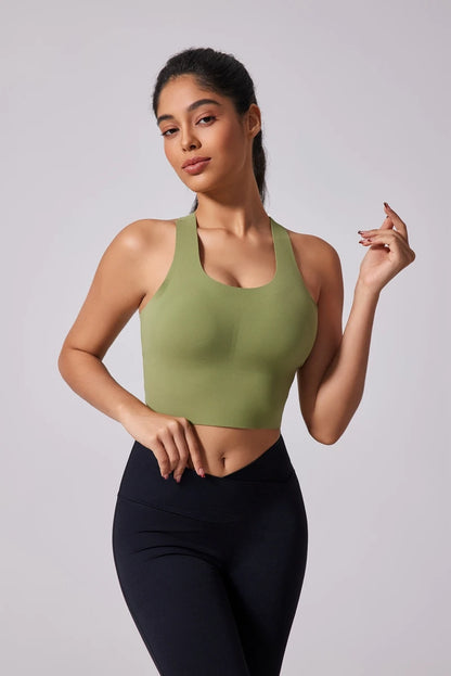 Women's Sports Vest Wide Shoulder Straps Yoga Bra Fixed Chest Cushion Shock-Absorbing Comfort Beautiful Back Fitness